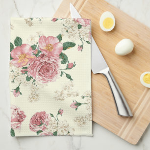Rosa auf gelben Vintage-Blumenmuster Geschirrtuch
