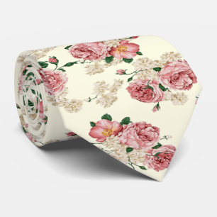 Rosa auf gelben Vintage-Blumenmuster  Krawatte