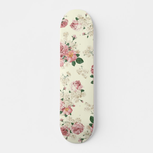 Rosa auf gelber Vintager Blüte Skateboard (Vorne)