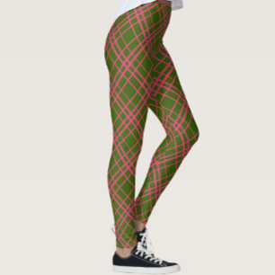 Rosa auf grünem Karomuster-Linien-Design  Leggings