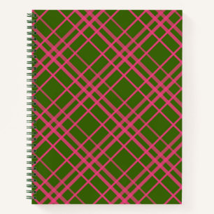 Rosa auf grünem Karomuster-Linien-Design Notizbuch