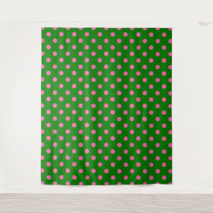 Rosa auf grünem Polka-Punkte-Musterdesign Wandteppich