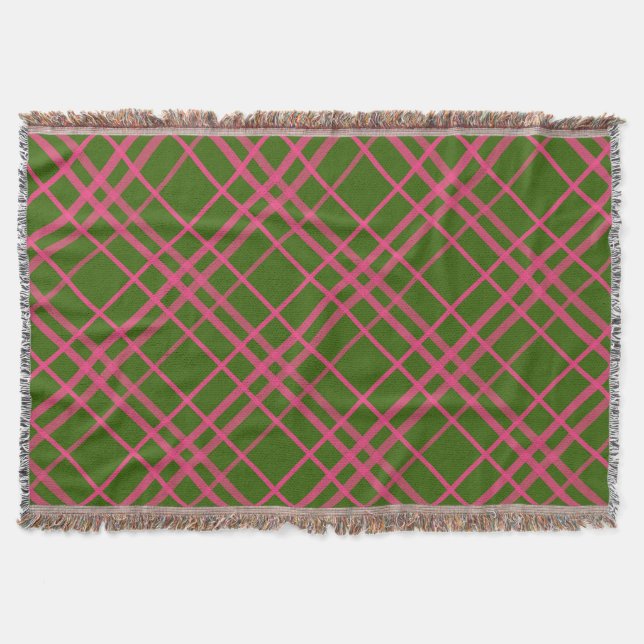 Rosa auf grünem Tartan Kariertes Muster Decke (Vorderseite)