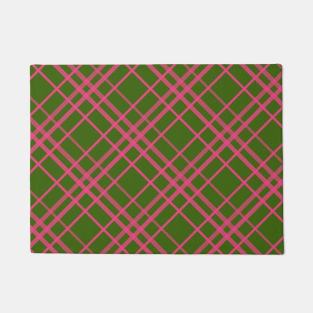 Rosa auf grünem Tartan Kariertes Muster Fußmatte (Vorderseite)