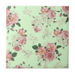 Rosa auf grünem Vintage-Blumenmuster Fliese