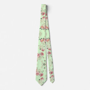 Rosa auf grünem Vintage-Blumenmuster Krawatte