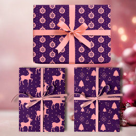 Rosa auf Lila moderne Feiertage Geschenkpapier Set
