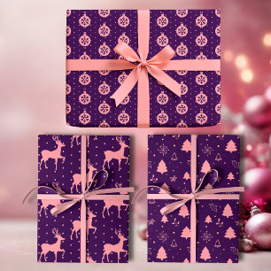 Rosa auf Lila moderne Feiertage Geschenkpapier Set