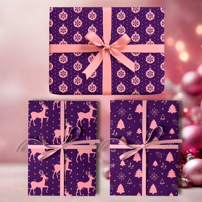 Rosa auf Lila moderne Feiertage Geschenkpapier Set (Von Creator hochgeladen)