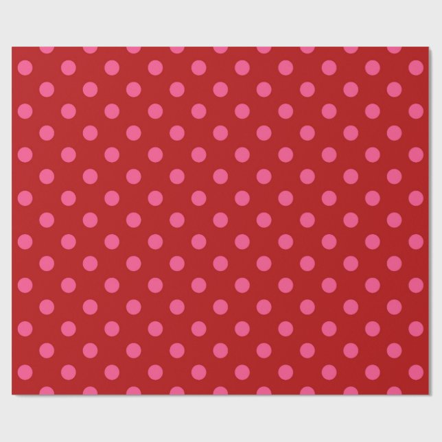 Rosa auf rotem Polka Dots Design Geschenkpapier (Flach)