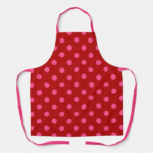 Rosa auf rotem Polka Dots Design Schürze (Vorderseite)