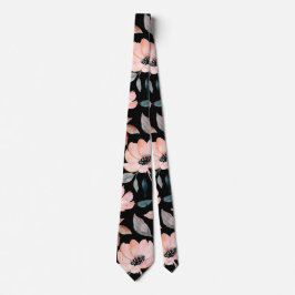 Rosa auf Schwarz-Grün Wasserfarben Blumenmuster Krawatte