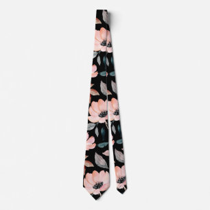 Rosa auf Schwarz-Grün Wasserfarben Blumenmuster Krawatte