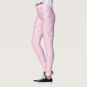 Rosa auf weißem Mandala Kaleidoskop Medallion Leggings