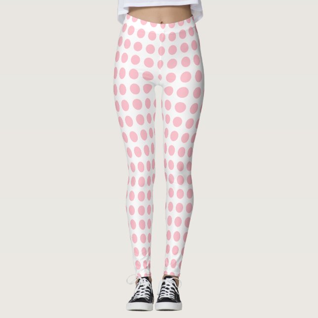 Rosa auf weißen mittelgroßen horizontalen Polka-Pu Leggings (Vorderseite)