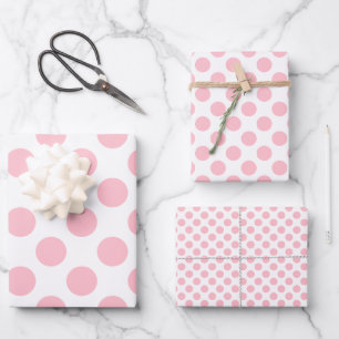 Rosa auf weißen Polka-Punkten in verschiedenen Grö Geschenkpapier Set