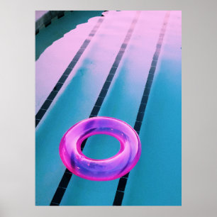 Rosa aufblasbarer Ring am Pool Poster
