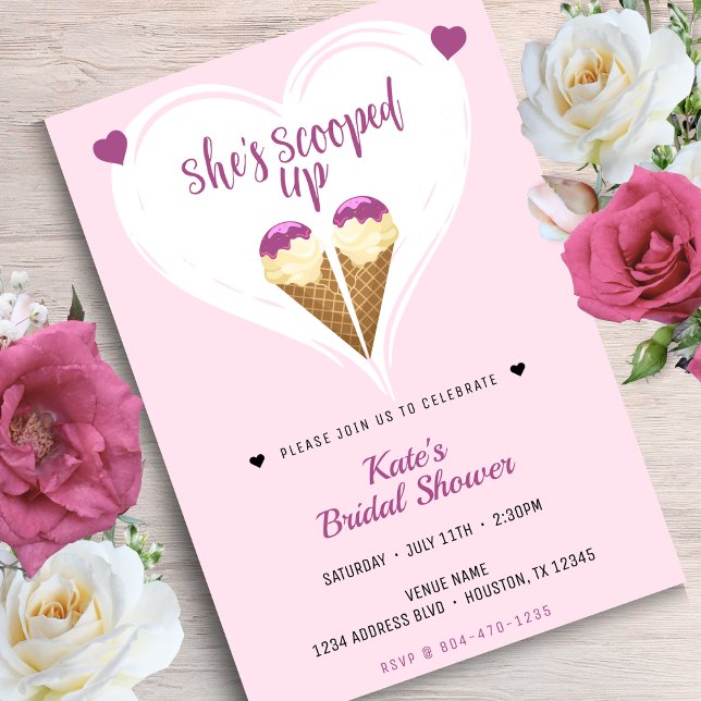 Rosa aufgetauchte Eiscreme-Herz-Brautparty Einladung (Scooped Up Pink Ice Cream Heart Bridal Shower Invitation
)