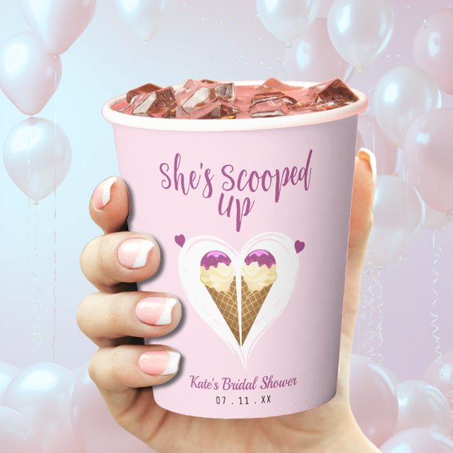 Rosa aufgetauchte Eiscreme-Herz-Brautparty Pappbecher (Scooped Up Pink Ice Cream Heart Bridal Shower Paper Cups
)