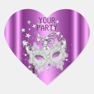 Rosa Aufkleber Herz MASKEN Weiß Silber Party