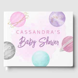 Rosa Außenraumplaneten Galaxy Babydusche Gästebuch