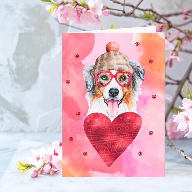 Rosa Australischer Schäferhund Valentinstag Gesche Karte (Von Creator hochgeladen)