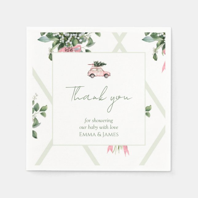 Rosa Auto & Baum Wasserfarbe Weihnachten Napkins Serviette (Vorderseite)