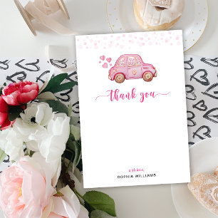 Rosa Auto Danke Flachkarte Einladung