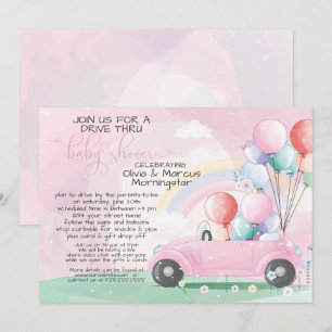Rosa Autoluftballons Drive Thru Baby SHower Einladung