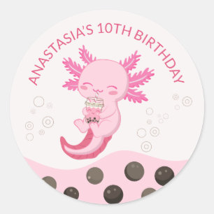 Rosa Axolotl Blase Milk Boba Tea Geburtstagsparty Runder Aufkleber