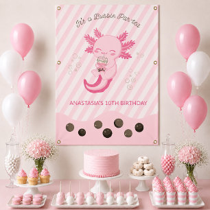 Rosa Axolotl-Blasen-Boba-Tee-Geburtstagsfeier Banner
