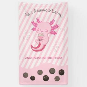 Rosa Axolotl Bubble Boba Tea Geburtstagsparty Banner
