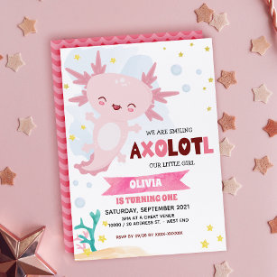 Rosa Axolotl Girl Geburtstagsfeier Einladung