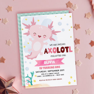 Rosa Axolotl Girl Geburtstagsfeier Einladung