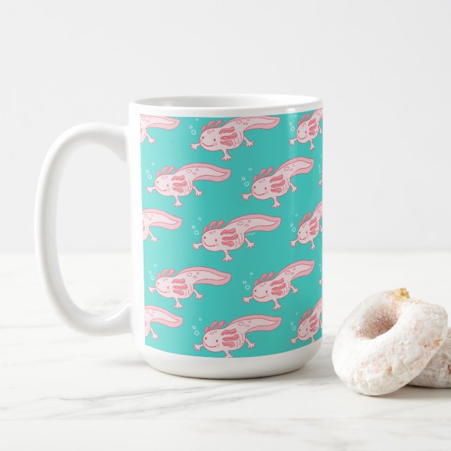 rosa Axolotmuster Kaffeetasse (Mit Donut)