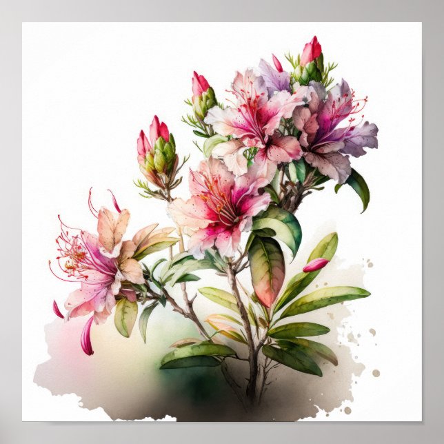 Rosa Azalea Blume Art Print Poster (Vorne)