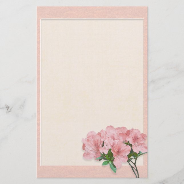 Rosa Azalea-Blume und RahmenWedding Briefpapier (Vorderseite)