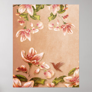 Rosa Azaleen Antike Blumen auf Whiskey Poster
