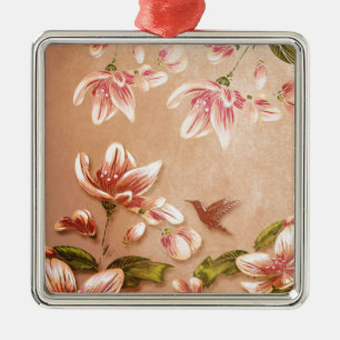 Rosa Azaleen Vintage Blüte auf Whiskey Silbernes Ornament