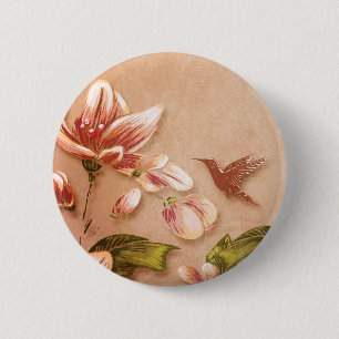 Rosa Azaleen Vintage Floral auf Whiskey Hochzeit Button