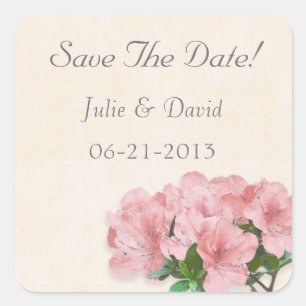 Rosa Azaleenblüten & Rahmen Save The Date Hochzeit Quadratischer Aufkleber