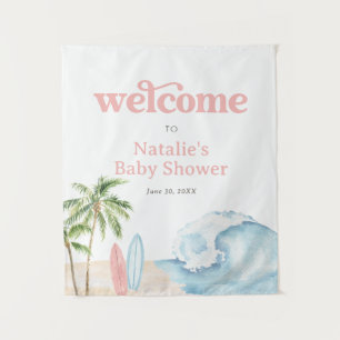Rosa Baby auf Board Surf Baby Shower Willkommenssc Wandteppich