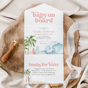 Rosa Baby auf dem Weg Strand Surf Baby-Party All In One Einladung
