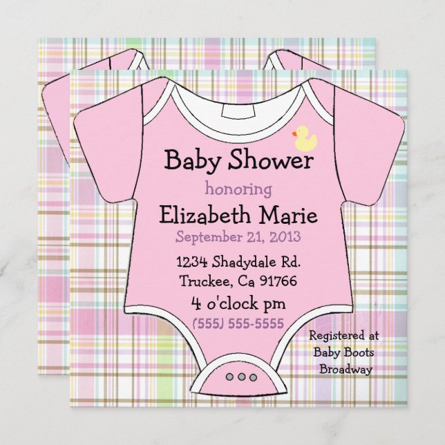 Rosa Baby-Ausstattungs-Dusche Einladung (Vorne/Hinten)