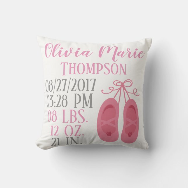 Rosa Baby-Ballerina beschuht Ballett-Tänzer-Geburt Kissen (Vorderseite)