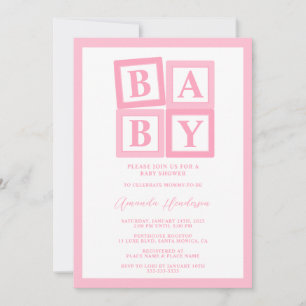 Rosa Baby-Blöcke Mädchen Baby Shower Einladung