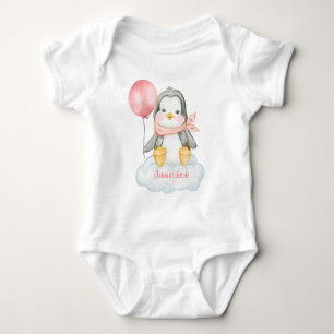 Rosa Baby-Cartoon-Pinguin und Cloud personalisiert Baby Strampler