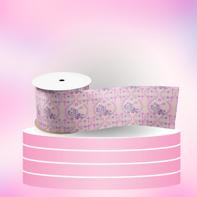 Rosa Baby Elefant mit Taube und Kreuztaufen Satinband (Von Creator hochgeladen)