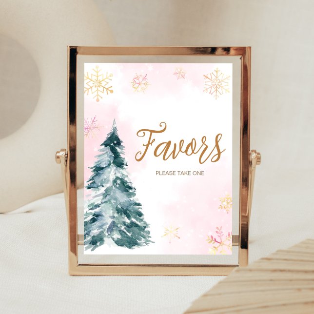 Rosa Baby Es ist kalt draußen. Essen Poster (Pink Gold Winter Snowflake Cold Outside Baby Shower Favors Sign)