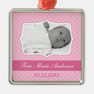 Rosa Baby-Foto-Andenken Silbernes Ornament